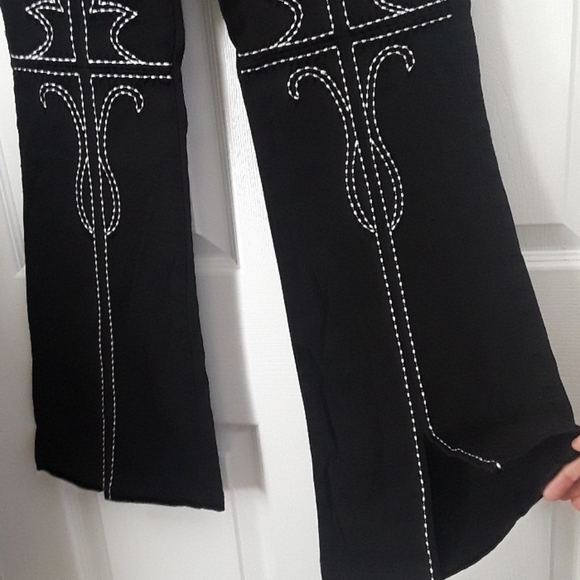 Route 66 Pants - Y2K Embroidered split hem bootcut pants Mariachi style